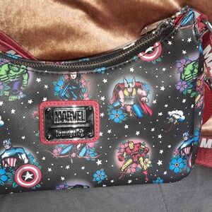 Loungefly Marvel Black and Red Floral Crossbody Bag